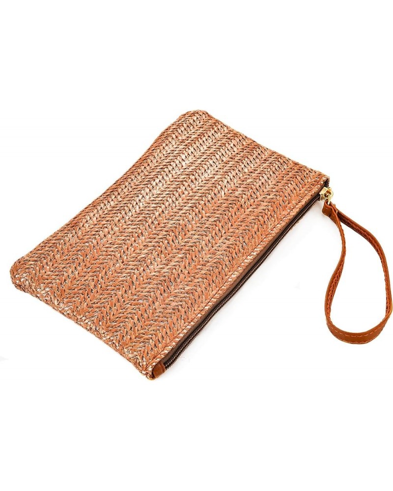 Women Girls Straw Clutch Bag Zipper Wristlet Wallets Bohemian Summer Beach Straw Purse Wallets Handbag For Travel Brown $10.8...