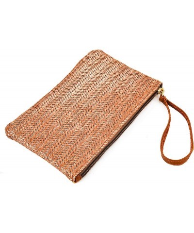 Women Girls Straw Clutch Bag Zipper Wristlet Wallets Bohemian Summer Beach Straw Purse Wallets Handbag For Travel Brown $10.8...