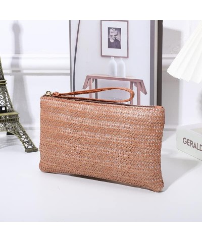 Women Girls Straw Clutch Bag Zipper Wristlet Wallets Bohemian Summer Beach Straw Purse Wallets Handbag For Travel Brown $10.8...