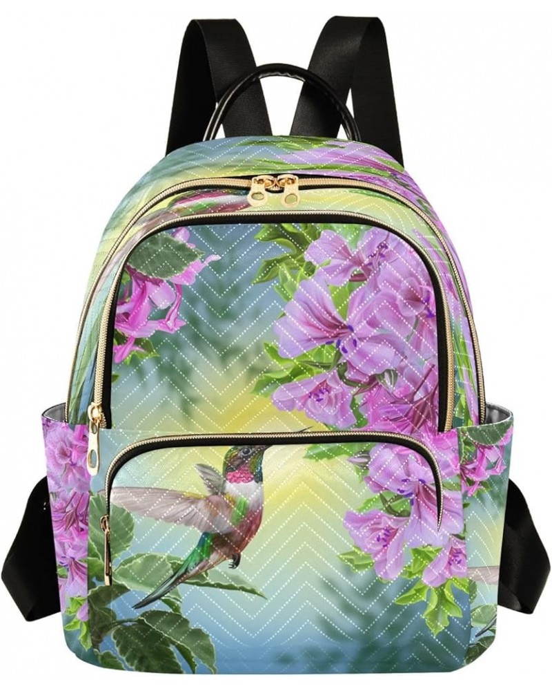 Backpack Purse for Women Hummingbird, Small Fashion Backpack Pink Flowers Bird Lightweight Casual Daypack Shoulder Bag Travel...