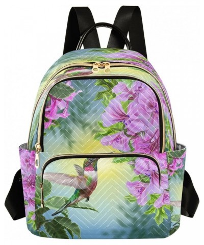 Backpack Purse for Women Hummingbird, Small Fashion Backpack Pink Flowers Bird Lightweight Casual Daypack Shoulder Bag Travel...