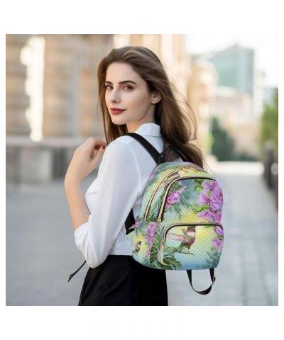 Backpack Purse for Women Hummingbird, Small Fashion Backpack Pink Flowers Bird Lightweight Casual Daypack Shoulder Bag Travel...