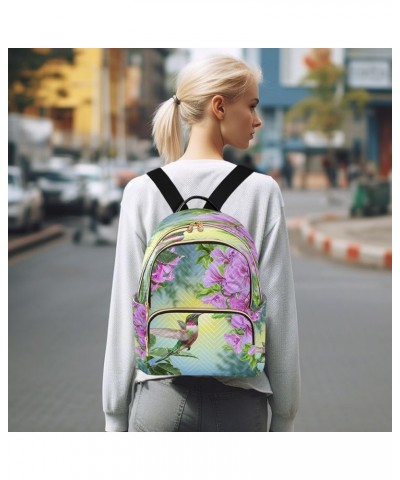 Backpack Purse for Women Hummingbird, Small Fashion Backpack Pink Flowers Bird Lightweight Casual Daypack Shoulder Bag Travel...