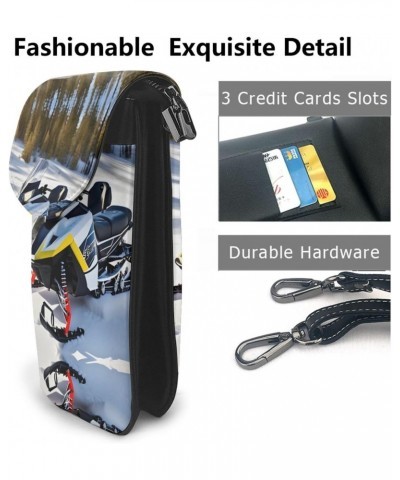 Advanced Snowmobile Exquisite Design Printed Leather Crossbody Phone Bag - Portable Fashion Practical Phone Protection $19.65...