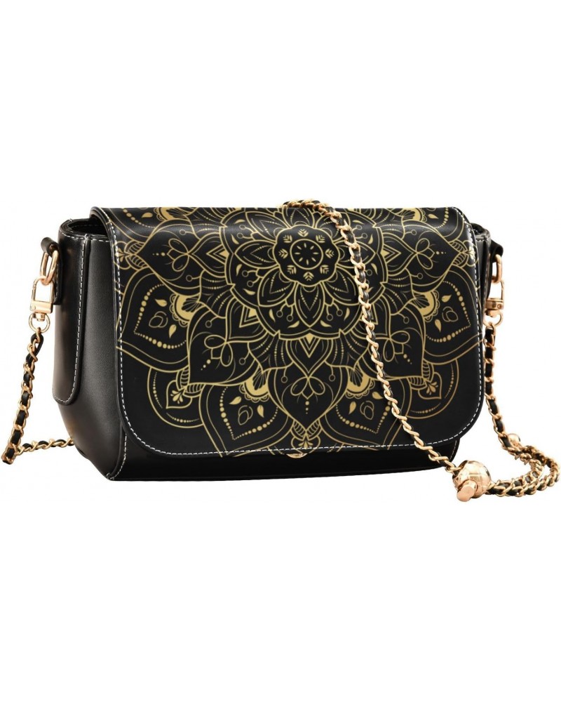 Crossbody Handbag Golden Mandala Flower PU Leather Shoulder Bag Sturdy Travel Pouch Compact Chic Bag for Women Everyday Use H...