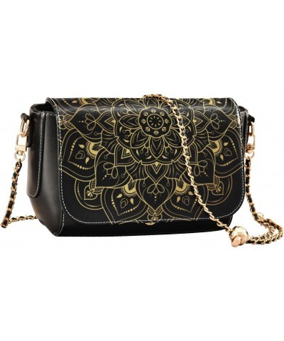 Crossbody Handbag Golden Mandala Flower PU Leather Shoulder Bag Sturdy Travel Pouch Compact Chic Bag for Women Everyday Use H...