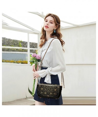 Crossbody Handbag Golden Mandala Flower PU Leather Shoulder Bag Sturdy Travel Pouch Compact Chic Bag for Women Everyday Use H...