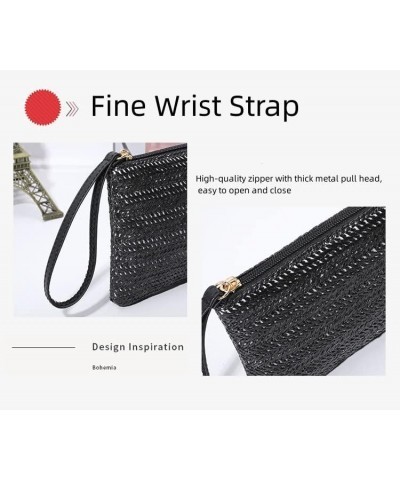 Women Girls Straw Clutch Bag Zipper Wristlet Wallets Bohemian Summer Beach Straw Purse Wallets Handbag For Travel Brown $10.8...