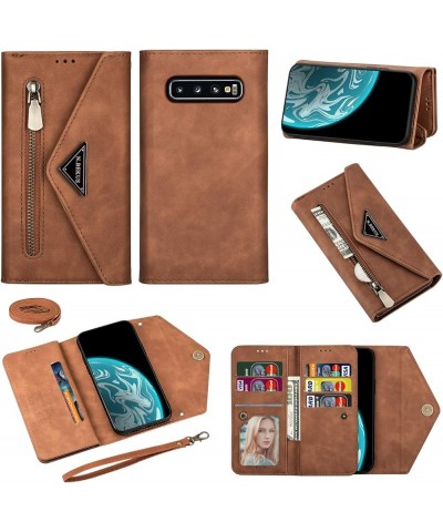 Crossbody Wallet Case for Samsung Galaxy S10 Plus Case Zipper Wallet Case 6.4" [PU Leather] [7 Card Solt] [Wrist Strap] Brown...