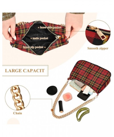 Shoulder Bag for Women Purse Clutch Red Plaid Pattern(1) Chain Shoulder Tote Handbag with Zipper Closure(236ya8a) $15.68 Shou...