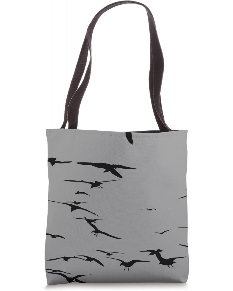 Happy Seagulls Flying In The Sky Black Silhouette Tote Bag $9.40 Totes