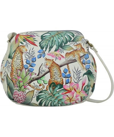 Women's Genuine Leather Convertible Medium Bag - Hand Painted Exterior Jungle Queen Ivory $84.74 Shoulder Bags