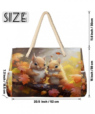 Squirrel Flowers Leaves Beach Bags for Women Large Tote Bag with Zipper and Pockets Waterproof Sandproof Accessories Swim Poo...