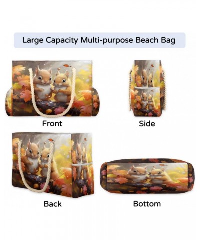 Squirrel Flowers Leaves Beach Bags for Women Large Tote Bag with Zipper and Pockets Waterproof Sandproof Accessories Swim Poo...