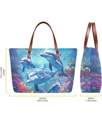 Tote Purse and Wallet Set,Large Handbags Storage Top Handle Shoulder Bag and Long Leather Wallet Dolphin $23.52 Totes