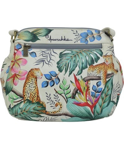 Women's Genuine Leather Convertible Medium Bag - Hand Painted Exterior Jungle Queen Ivory $84.74 Shoulder Bags