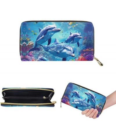 Tote Purse and Wallet Set,Large Handbags Storage Top Handle Shoulder Bag and Long Leather Wallet Dolphin $23.52 Totes