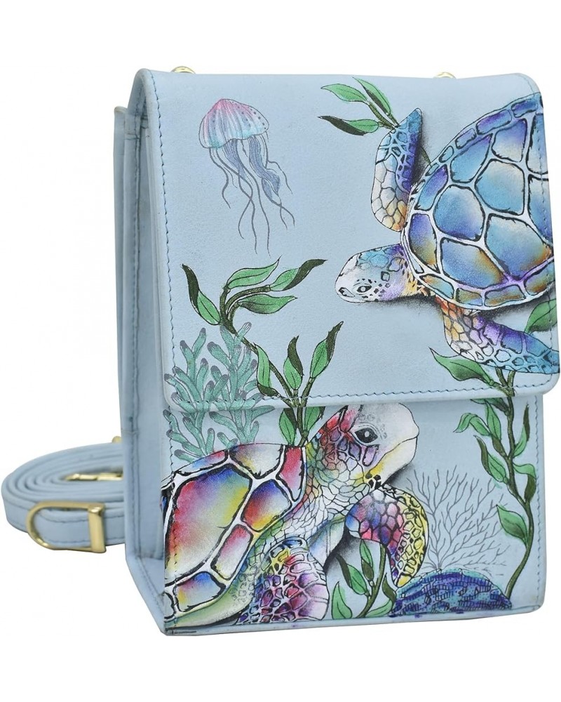 Hand Painted Women's Genuine Leather Triple Compartment Crossbody Organizer - Flap Open Entry & Card Holders Underwater Beaut...