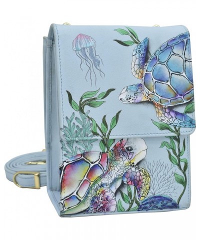 Hand Painted Women's Genuine Leather Triple Compartment Crossbody Organizer - Flap Open Entry & Card Holders Underwater Beaut...