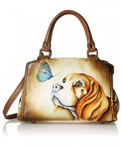 Women's Genuine Leather Small Multicompartment Satchel Shoulder Bag Puppy Love $37.58 Satchels