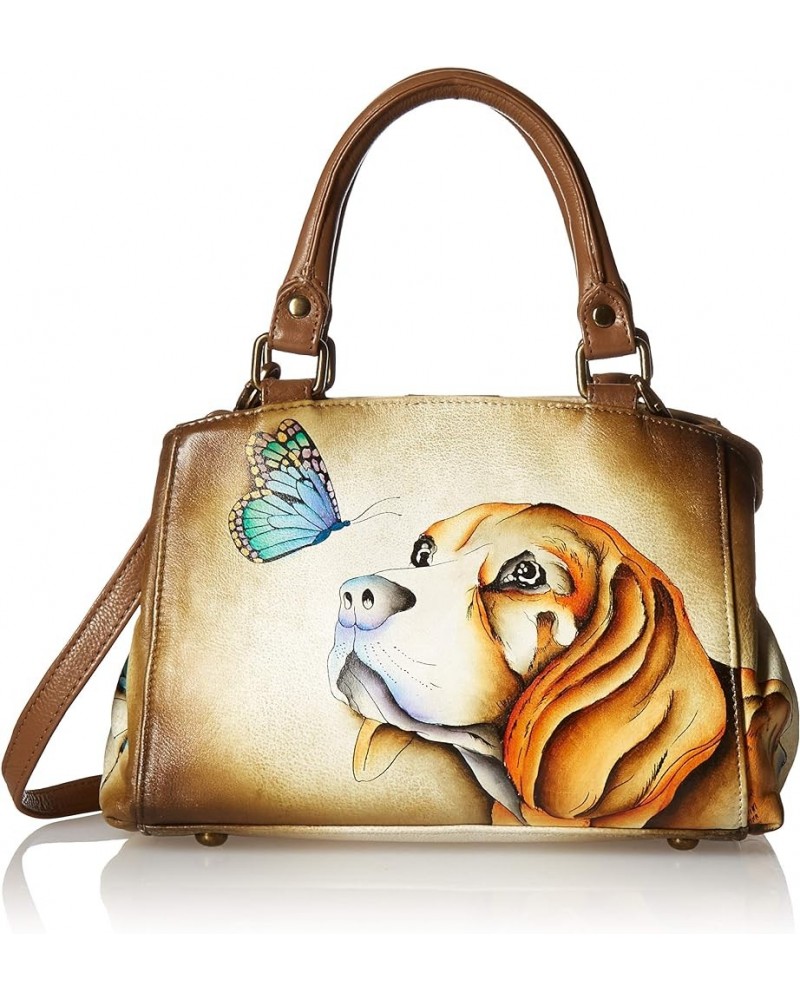 Women's Genuine Leather Small Multicompartment Satchel Shoulder Bag Puppy Love $37.58 Satchels