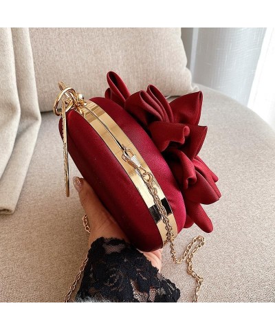 Women Girls Flower Rhinestone Evening Clutch Bag Soft Satin Wristlet Round Elegant Purse Wedding Party Banquet Handbag Red $9...