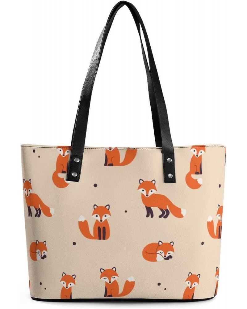 Womens Handbag Animal And Foxes Leather Tote Bag Top Handle Satchel Bags For Lady $14.70 Totes