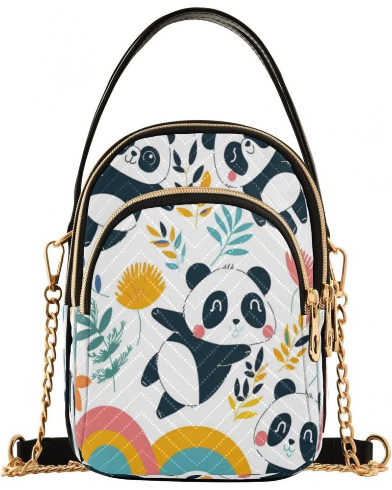 Quilted Crossbody Bags for Women,Panda Palying with Rainbow02 Women's Crossbody Handbags Small Travel Purses Phone Bag $10.78...