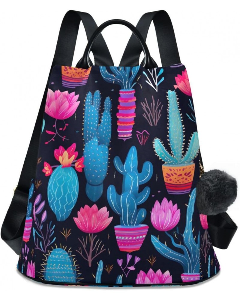 Blue Cactus Flower Womens Backpack Purse Travel Backpack Anti Theft Shoulder Bag Satchel Bags for Women Work Ladies Travel $1...