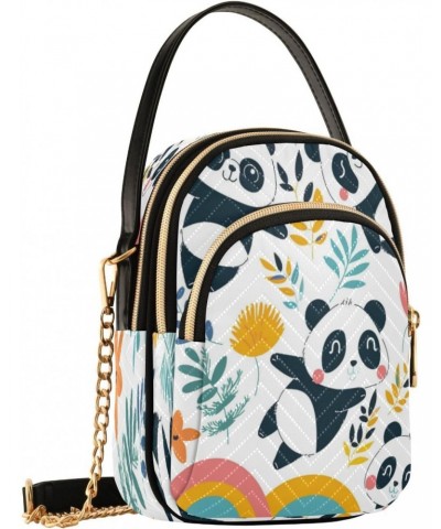 Quilted Crossbody Bags for Women,Panda Palying with Rainbow02 Women's Crossbody Handbags Small Travel Purses Phone Bag $10.78...