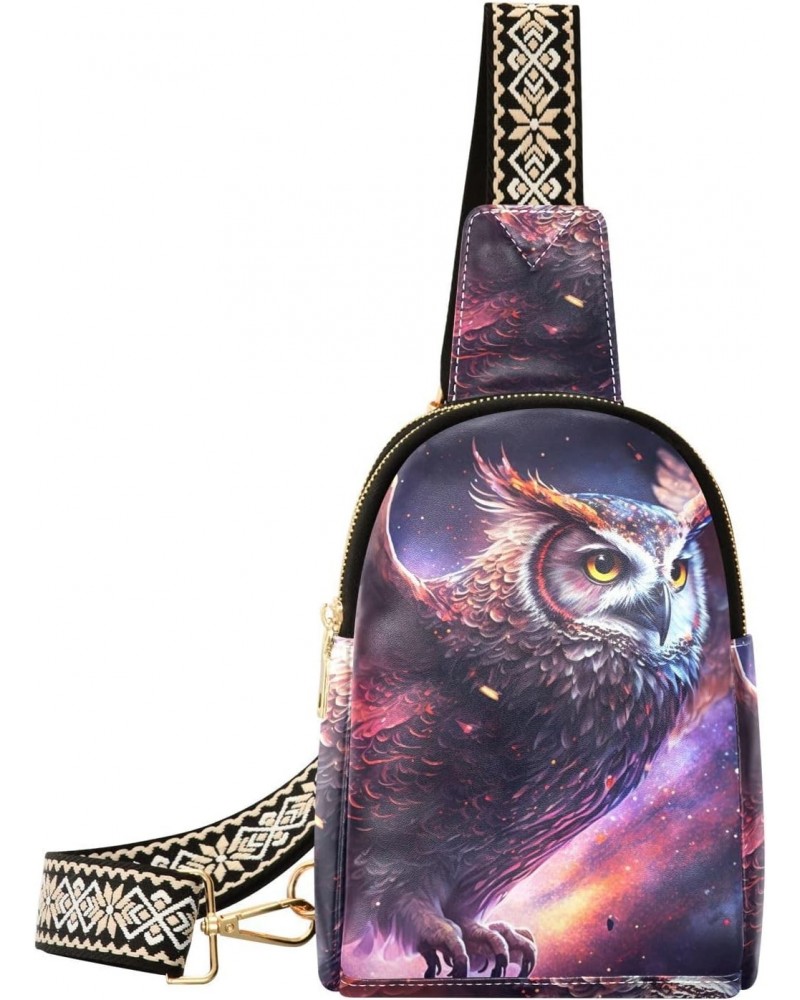 Women's Sling Bag Owl Space Style Print with Adjustable Strap Zipper Closure, PU Leather Water Resistant Crossbody Bag Purse ...