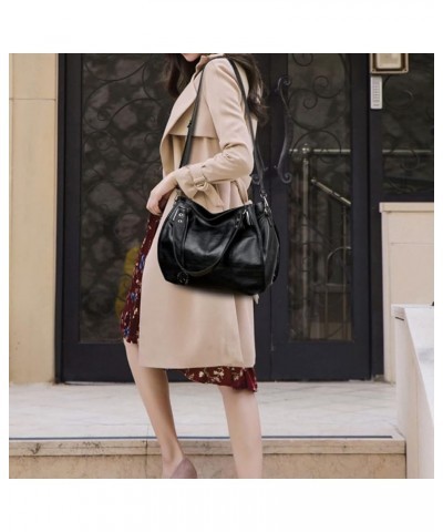 Women's Leather Handbag Fashion Shoulder Bag Multi-pocket Satchel Tote Purse Hobo Bag with Pendant Grey Black $22.70 Totes