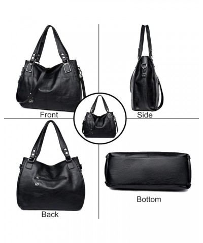 Women's Leather Handbag Fashion Shoulder Bag Multi-pocket Satchel Tote Purse Hobo Bag with Pendant Grey Black $22.70 Totes