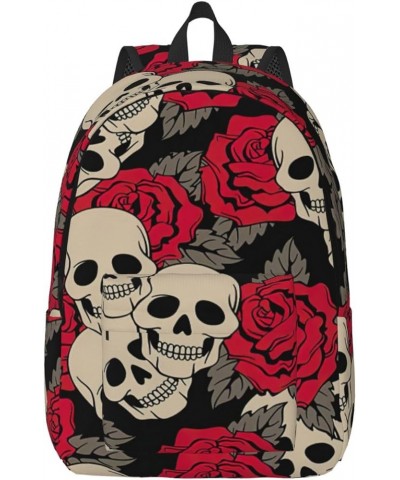 Black Skull With Roses Print Unisex Canvas Bag Canvas Shoulder Pouch Pack Lightweight Backpack For Woman Lady Black Small $21...