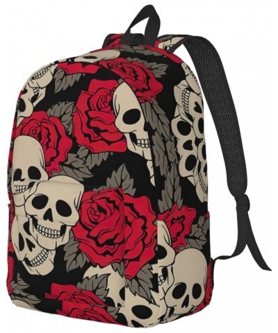 Black Skull With Roses Print Unisex Canvas Bag Canvas Shoulder Pouch Pack Lightweight Backpack For Woman Lady Black Small $21...