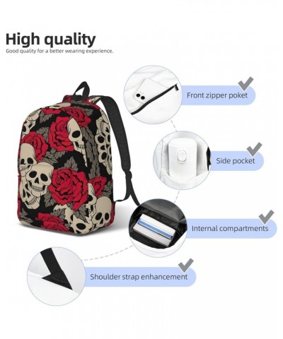 Black Skull With Roses Print Unisex Canvas Bag Canvas Shoulder Pouch Pack Lightweight Backpack For Woman Lady Black Small $21...