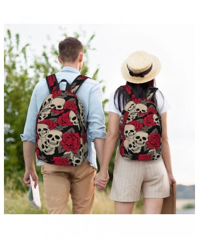 Black Skull With Roses Print Unisex Canvas Bag Canvas Shoulder Pouch Pack Lightweight Backpack For Woman Lady Black Small $21...