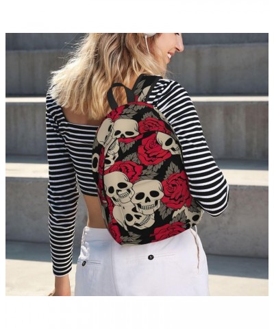 Black Skull With Roses Print Unisex Canvas Bag Canvas Shoulder Pouch Pack Lightweight Backpack For Woman Lady Black Small $21...