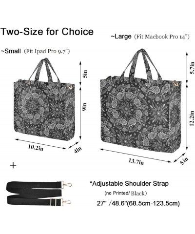 Black White Ethnic Round Floral Corduroy Satchel Tote Bag for Women Weekender Travel Beach Shopping Multi05 $12.65 Totes