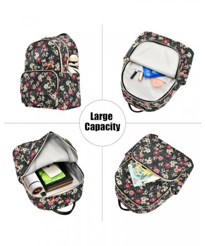 Mini Backpack for Women, Seamless Cute White Flower Travel Backpack Purse for Ladies, Small Bookbag Daypack Shoulder Bag S Mu...