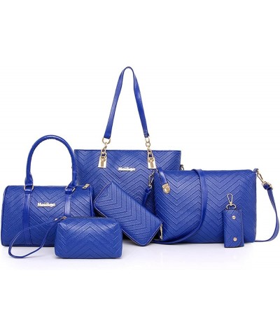 6-Pcs Handbags Sets Women Purses PU Leather Texture Pattern Tote Bags Satchel Crossbody Shoulder Bag Wristlets Wallet Blue $3...