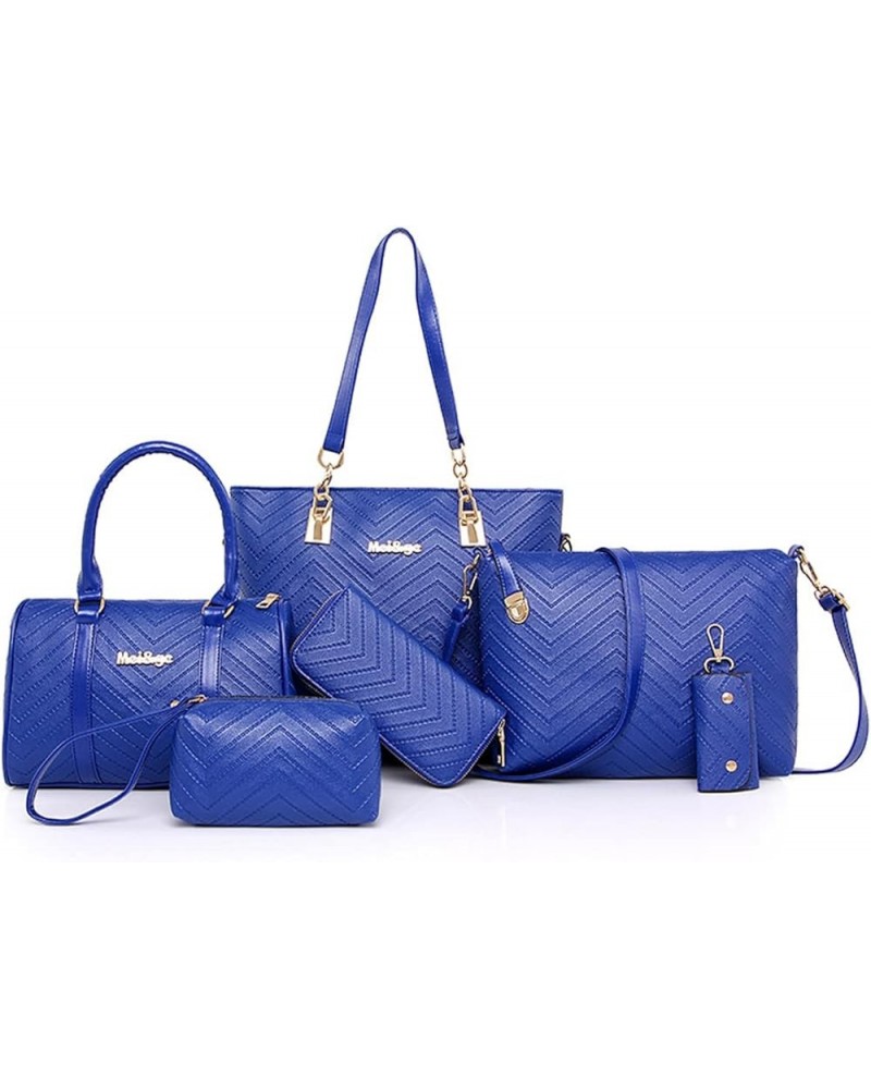 6-Pcs Handbags Sets Women Purses PU Leather Texture Pattern Tote Bags Satchel Crossbody Shoulder Bag Wristlets Wallet Blue $3...