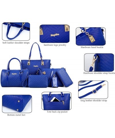 6-Pcs Handbags Sets Women Purses PU Leather Texture Pattern Tote Bags Satchel Crossbody Shoulder Bag Wristlets Wallet Blue $3...