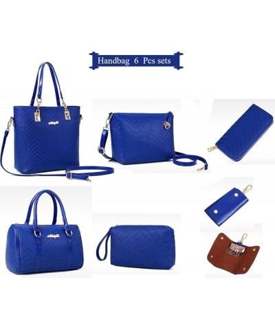 6-Pcs Handbags Sets Women Purses PU Leather Texture Pattern Tote Bags Satchel Crossbody Shoulder Bag Wristlets Wallet Blue $3...