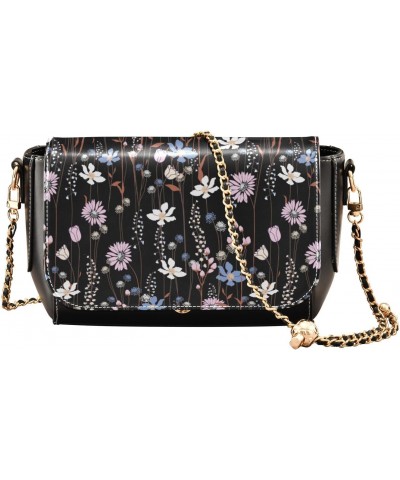 Wind Blowing Flowers Vintage Small Black Crossbody Purse for Womens Leather Small Black Purses with Adjustable Strap Wallet P...