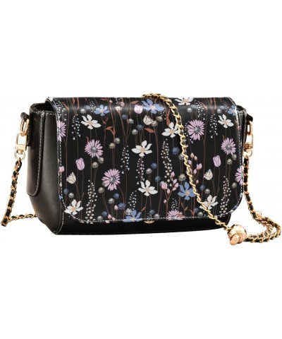 Wind Blowing Flowers Vintage Small Black Crossbody Purse for Womens Leather Small Black Purses with Adjustable Strap Wallet P...