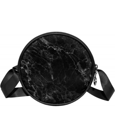 Black Marble Crossbody Bag for Women Teen Girls Round Canvas Shoulder Bag Purse Tote Handbag Bag $10.29 Totes