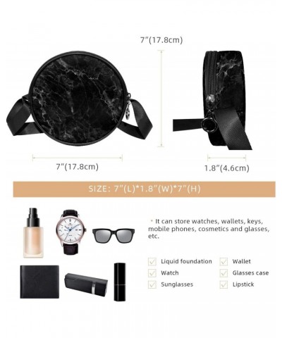 Black Marble Crossbody Bag for Women Teen Girls Round Canvas Shoulder Bag Purse Tote Handbag Bag $10.29 Totes