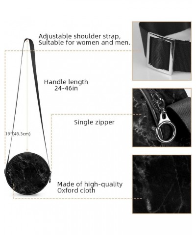 Black Marble Crossbody Bag for Women Teen Girls Round Canvas Shoulder Bag Purse Tote Handbag Bag $10.29 Totes