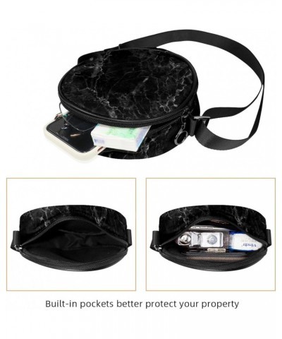 Black Marble Crossbody Bag for Women Teen Girls Round Canvas Shoulder Bag Purse Tote Handbag Bag $10.29 Totes